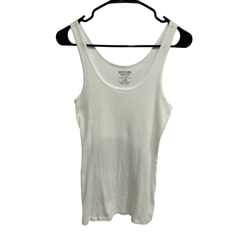 Mossimo Supply Co. White Ribbed Tank Top Large Sleeveless Scoop Neck Athleisure